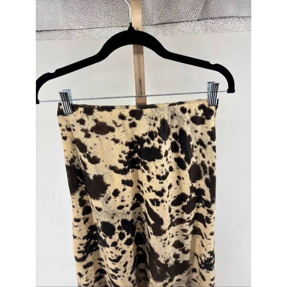 JASON WU Satin Cowhide Print Midi Skirt Elastic Waist Pull On A-Line XS